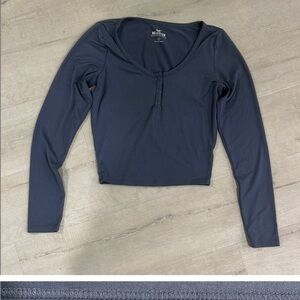 Hollister Blue Raglan Crop Fitted Top